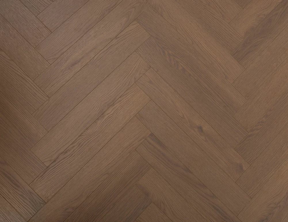 Nightfall Deluxe Oak Herringbone Laminate Flooring, Dark Chocolate, 100x12x600mm Image