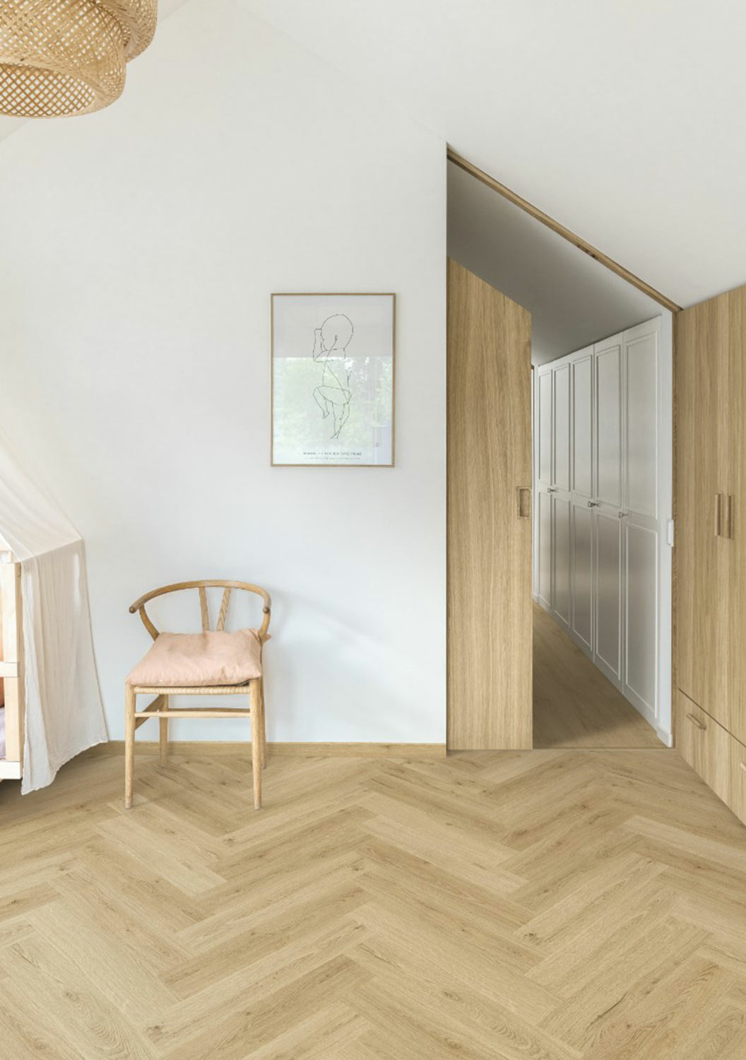 QuickStep Alpha Ciro, Botanic Beige Herringbone Vinyl Flooring, 126x6x630mm Image