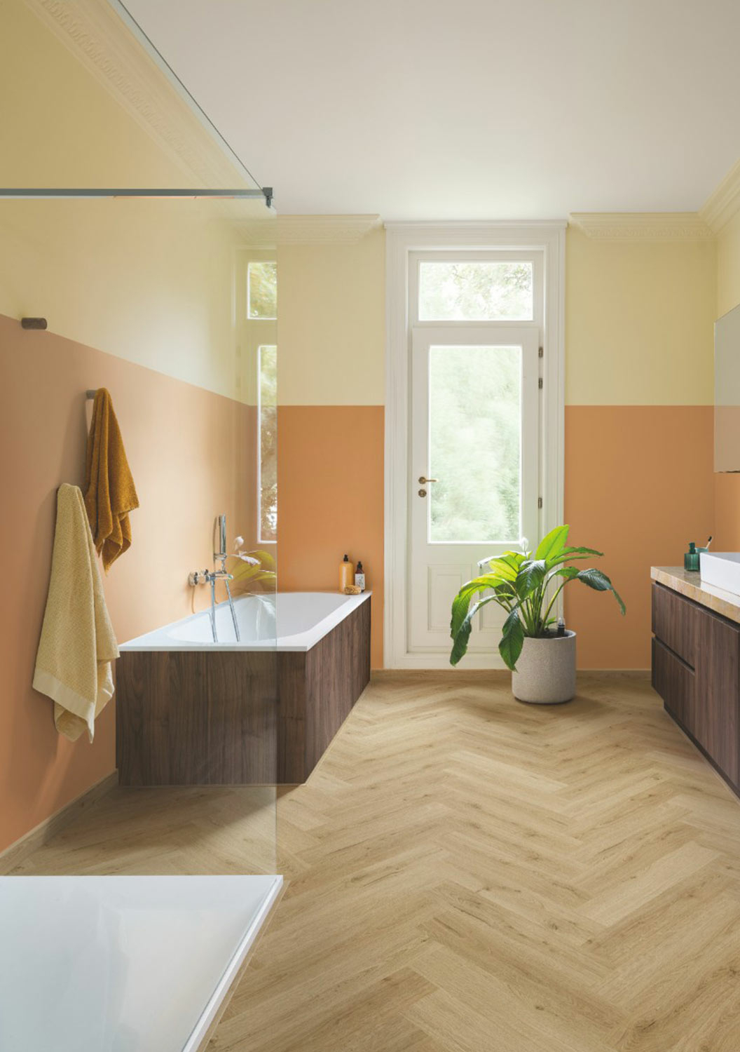 QuickStep Alpha Ciro, Botanic Beige Herringbone Vinyl Flooring, 126x6x630mm Image