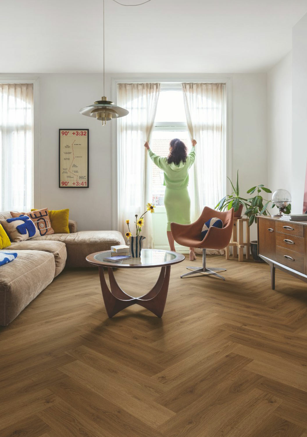 QuickStep Alpha Ciro, Botanic Caramel Oak Herringbone Vinyl Flooring, 126x6x630mm Image