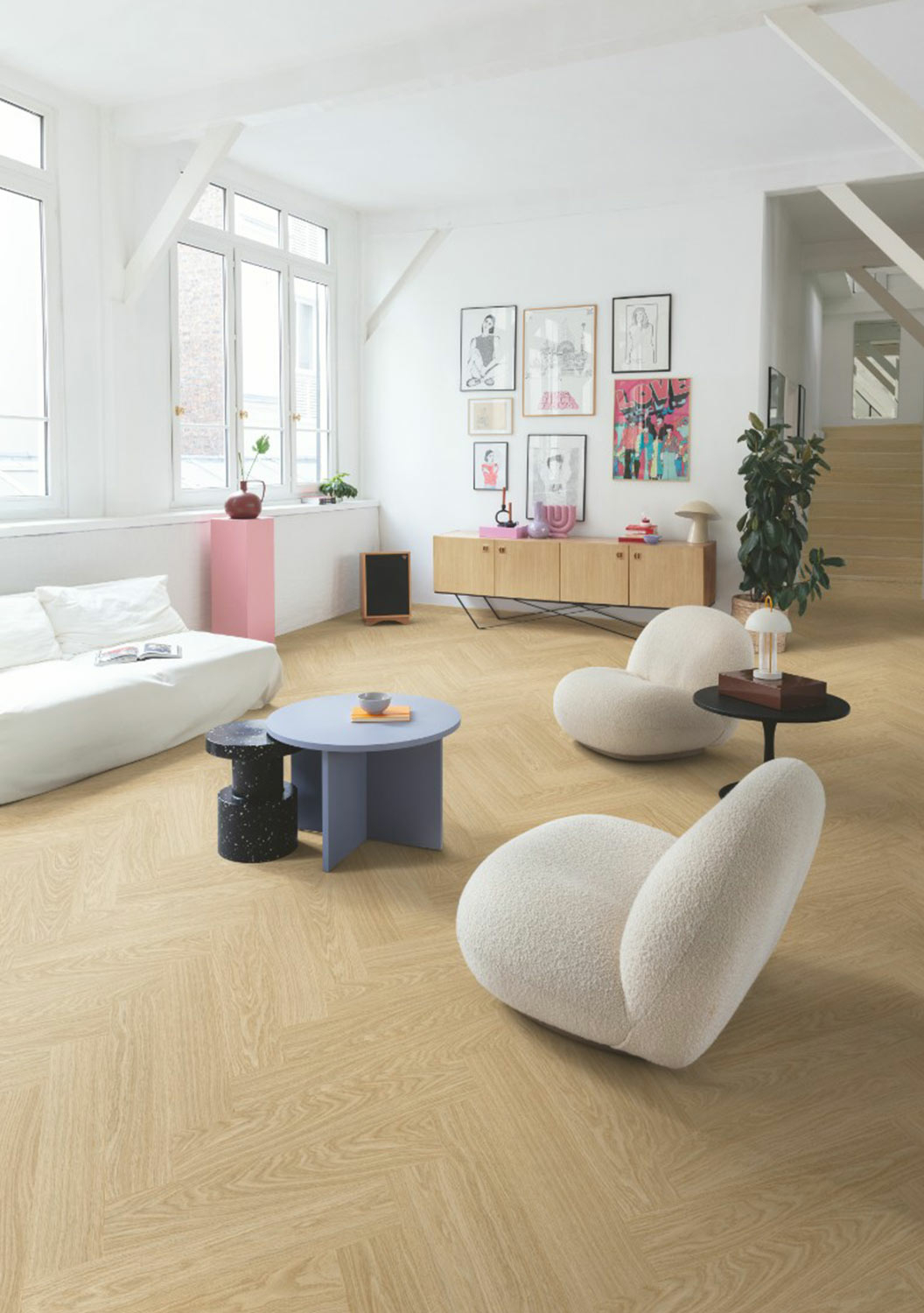 QuickStep Alpha Ciro, Pure Oak Blush Herringbone Vinyl Flooring, 126x6x630mm Image
