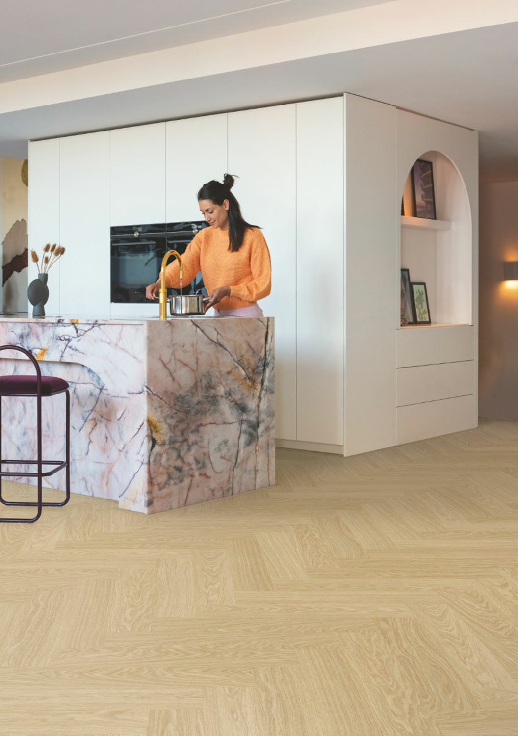 QuickStep Alpha Ciro, Pure Oak Blush Herringbone Vinyl Flooring, 126x6x630mm Image