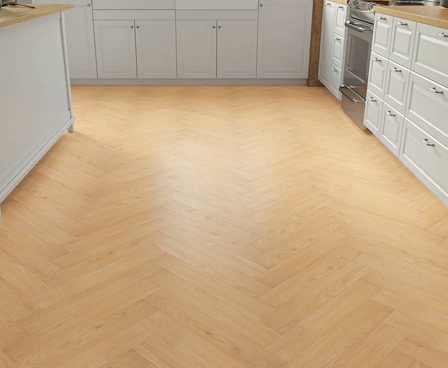 Sunspire Oak Herringbone Laminate Flooring, Golden Blonde, 100x8x600mm Image
