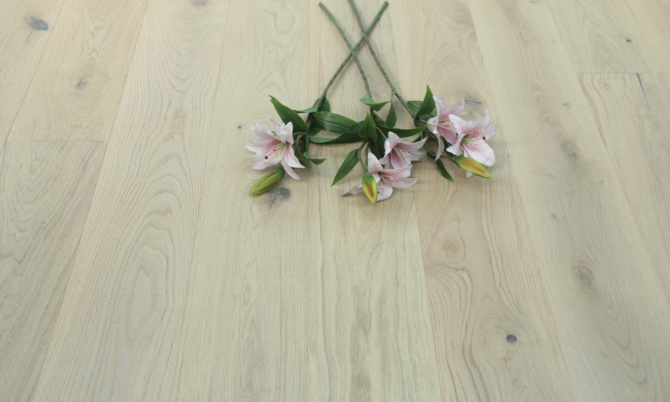Tradition Select Engineered Oak Flooring, Brushed, White UV Oiled 190x14x1900mm Image