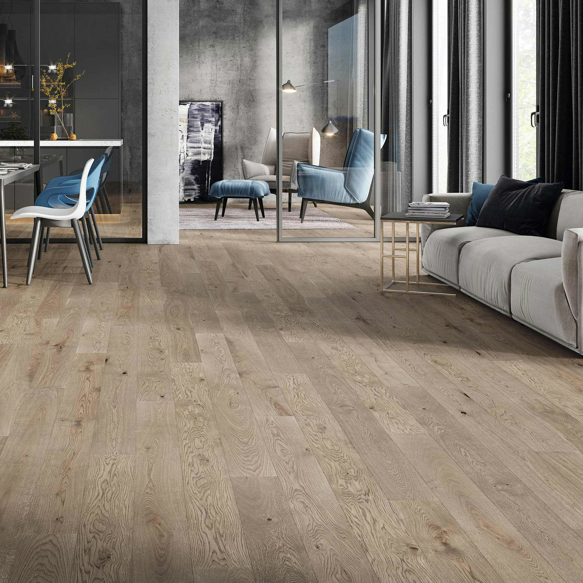 V4 Driftwood, Pebble Grey Engineered Oak Flooring, Rustic, Stained, Brushed & Matt Lacquered, 155x14x2200mm Image